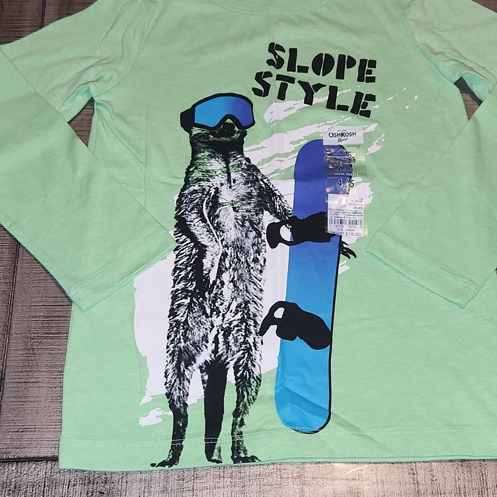 NWT OshKosh B'gosh Slope Style Long Sleeve Tee - Light Green